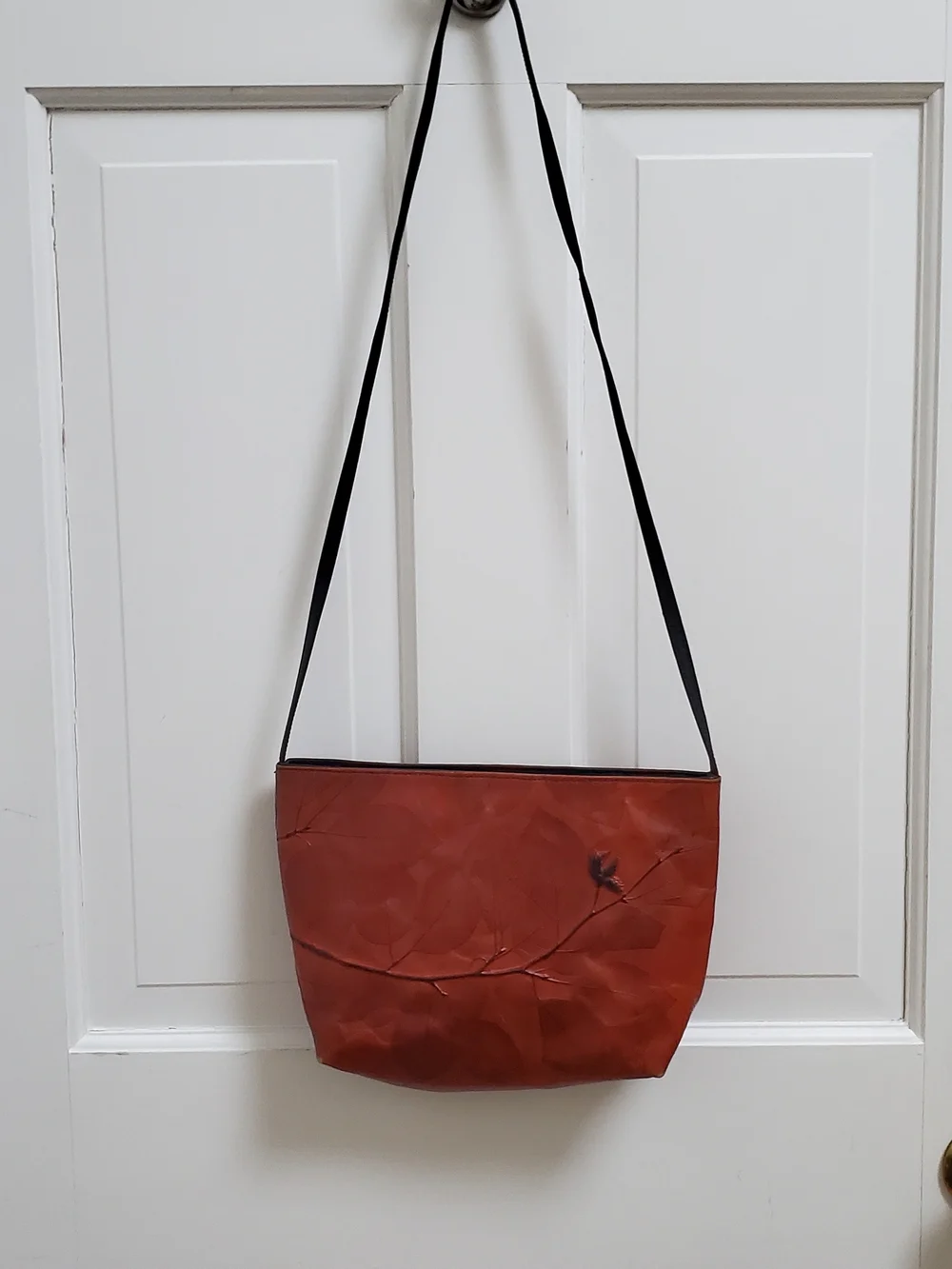 C.L. Whiting Leaf Leather Artisan Collection Red Leather Crossbody Bag